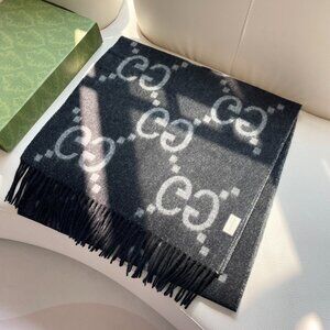 Gucci Black and Gray Patterned Scarf